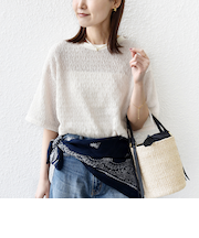 《予約》〈手洗い可能〉ランダム ブルーゼ 5分袖 プルオーバー