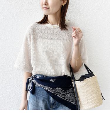 《予約》〈手洗い可能〉ランダム ブルーゼ 5分袖 プルオーバー