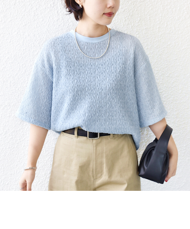 《予約》〈手洗い可能〉ランダム ブルーゼ 5分袖 プルオーバー