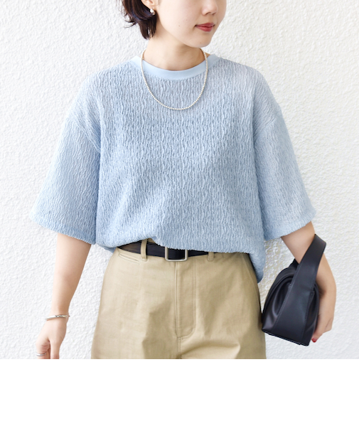《予約》〈手洗い可能〉ランダム ブルーゼ 5分袖 プルオーバー