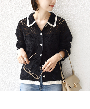 《予約》【WEB限定】〈手洗い可能〉クロシェ ニット カーディガン