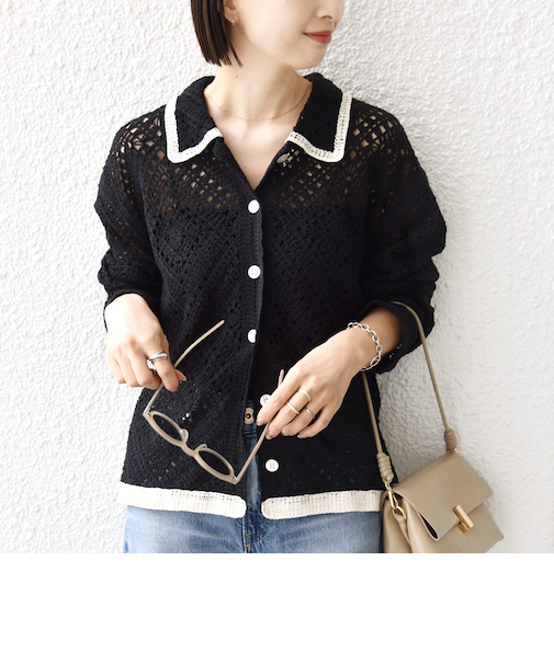 《予約》【WEB限定】〈手洗い可能〉クロシェ ニット カーディガン