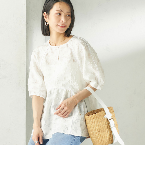 予約》〈手洗い可能〉ジャカード ペプラム ブラウス｜シップスの通販