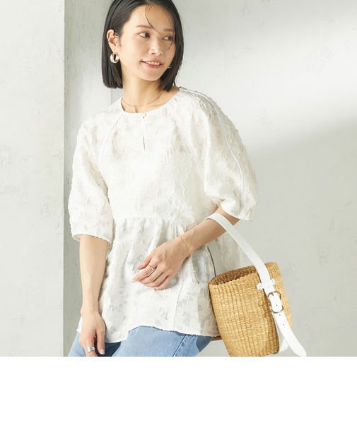 《予約》〈手洗い可能〉ジャカード ペプラム ブラウス