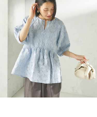 《予約》〈手洗い可能〉ジャカード ペプラム ブラウス