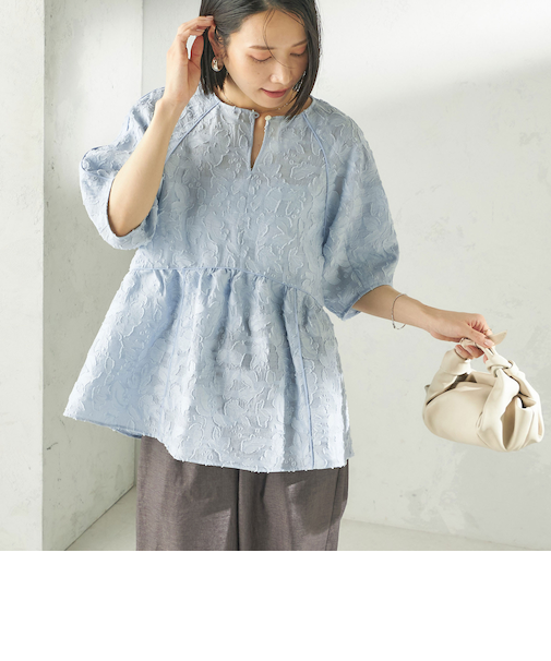 《予約》〈手洗い可能〉ジャカード ペプラム ブラウス