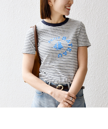 《予約》【SHIPS any別注】PETIT BATEAU: ロゴ プリント コンパクト ボーダー TEE 26SS