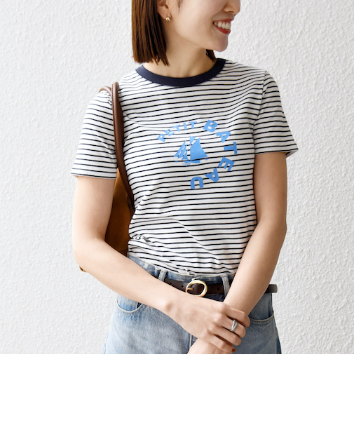 《予約》【SHIPS any別注】PETIT BATEAU: ロゴ プリント コンパクト ボーダー TEE 26SS