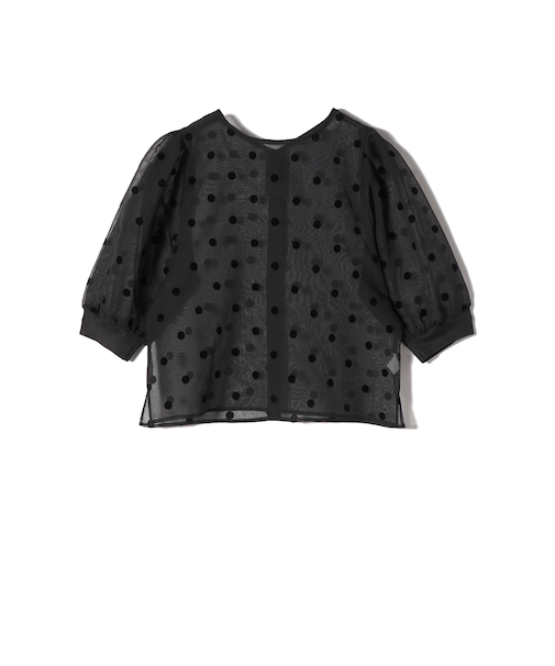 《予約》SHIPS Colors:〈手洗い可能〉シアー フロッキー ドット 5分袖 ブラウス◆