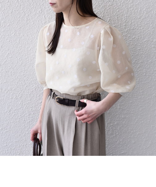 《予約》SHIPS Colors:〈手洗い可能〉シアー フロッキー ドット 5分袖 ブラウス◆