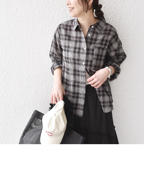 予約》SHIPS Colors:〈手洗い可能〉シアー チェック シャツ