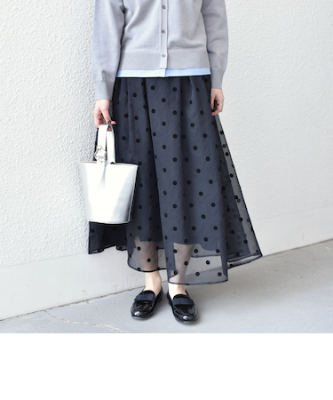 《予約》SHIPS Colors:〈手洗い可能〉シアー フロッキー ドット フレア スカート◆