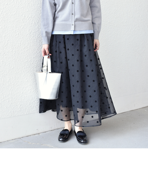 《予約》SHIPS Colors:〈手洗い可能〉シアー フロッキー ドット フレア スカート◆