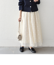 《予約》SHIPS Colors:〈手洗い可能〉シアー フロッキー ドット フレア スカート◆