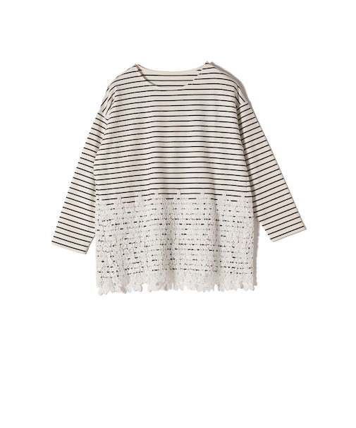 SHIPS Colors:〈手洗い可能〉ポンチ レース コンビ ボーダートップス