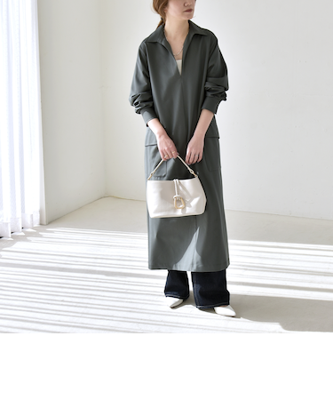 《予約》quaranciel:〈洗濯機可能〉Vネック スキッパー ロング シャツ ワンピース