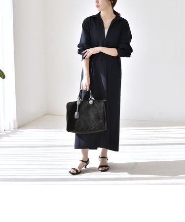 《予約》quaranciel:〈洗濯機可能〉Vネック スキッパー ロング シャツ ワンピース