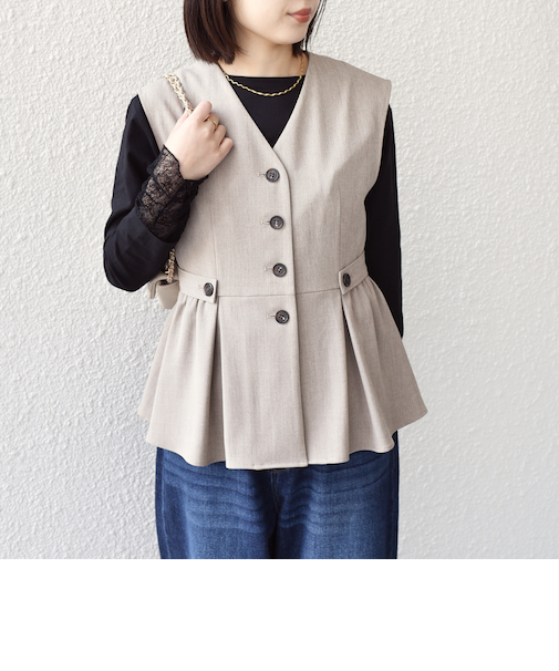 SHIPS Colors:〈手洗い可能〉ドライ メランジ ペプラム ベスト