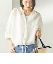 《予約》〈手洗い可能〉サッカー 裾 ドロスト メタル ボタン シャツ