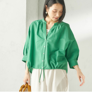 《予約》〈手洗い可能〉サッカー 裾 ドロスト メタル ボタン シャツ