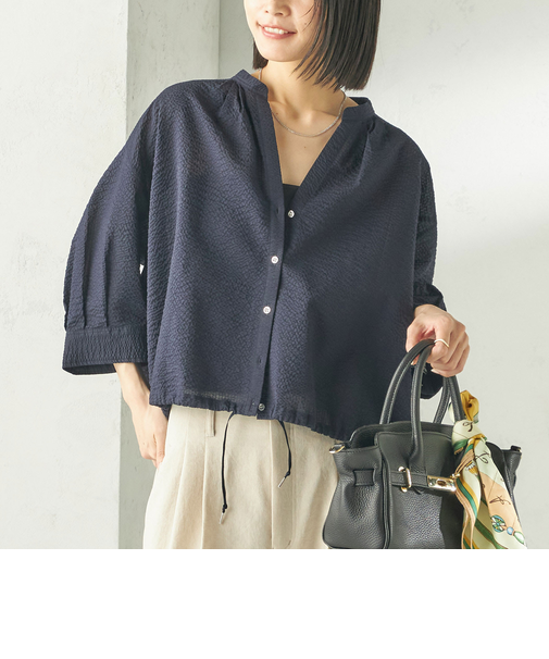 《予約》〈手洗い可能〉サッカー 裾 ドロスト メタル ボタン シャツ