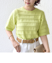 《予約》〈手洗い可能〉コットン レース柄 ショート スリーブ プルオーバー