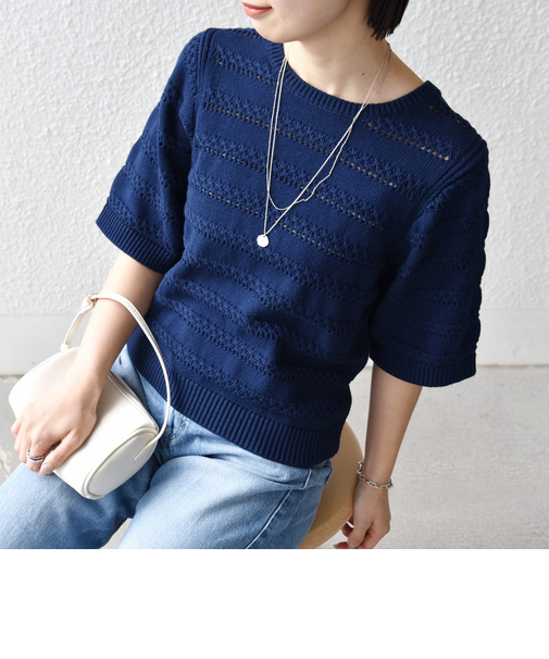 《予約》〈手洗い可能〉コットン レース柄 ショート スリーブ プルオーバー