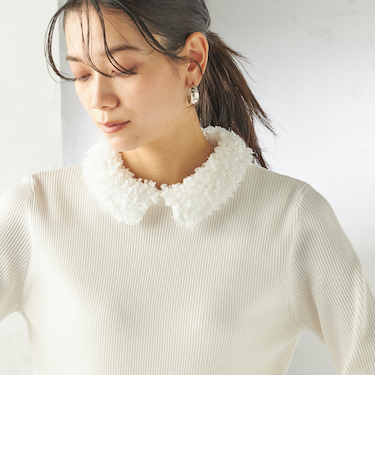 〈手洗い可能〉2WAY ポリエステル フリル カラー リブ ニット