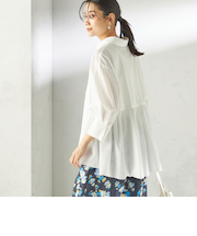 《予約》〈手洗い可能〉ポリエステル コットン ギャザー 切替 羽織 シャツ