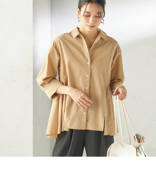 《予約》〈手洗い可能〉ポリエステル コットン ギャザー 切替 羽織 シャツ