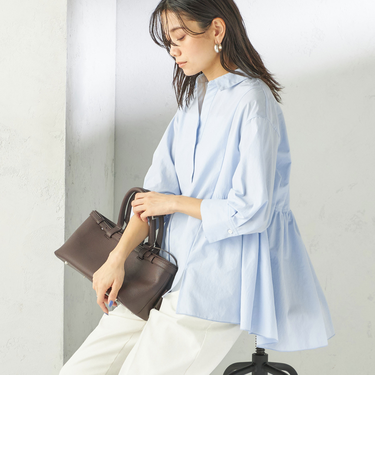 《予約》〈手洗い可能〉ポリエステル コットン ギャザー 切替 羽織 シャツ