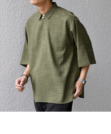 SHIPS any:〈洗濯機可能〉FUTURE LINEN CANVAS リネンライク スキッパー プルオーバーシャツ◆