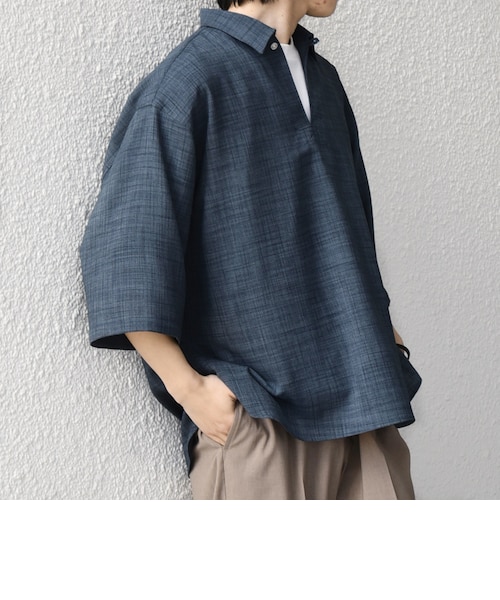 SHIPS any:〈UVカット〉FUTURE LINEN CANVAS リネンライク スキッパー プルオーバーシャツ ｜シップスの通販 ...