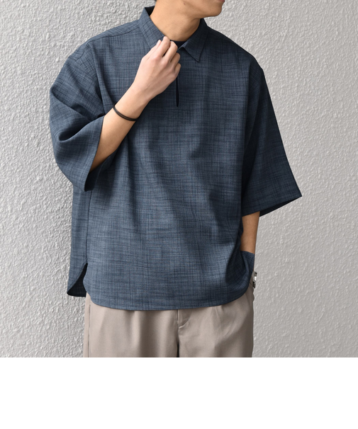 SHIPS any:〈洗濯機可能〉FUTURE LINEN CANVAS リネンライク スキッパー プルオーバーシャツ◆