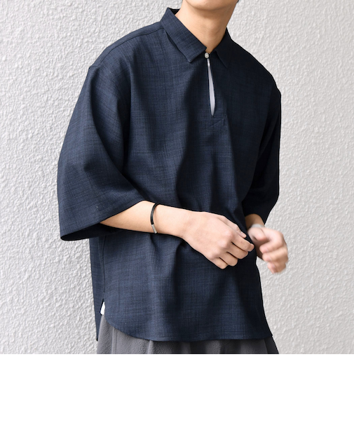 SHIPS any:〈洗濯機可能〉FUTURE LINEN CANVAS リネンライク スキッパー プルオーバーシャツ◆