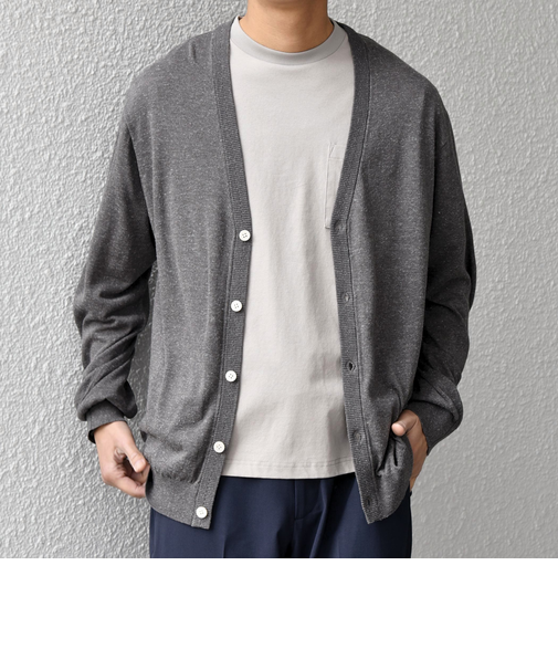 SHIPS any: ハイゲージ リネンミックス サマーニット Vネック カーディガン◆