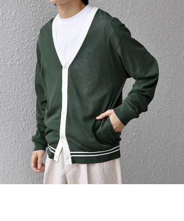 SHIPS any: ハイゲージ リネンミックス サマーニット Vネック カーディガン◆