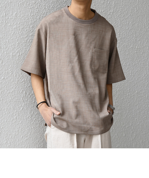 SHIPS any:〈洗濯機可能〉FUTURE LINEN CANVAS リネンライク デザイン リブ ポケット Tシャツ◆