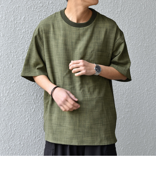 SHIPS any:〈洗濯機可能〉FUTURE LINEN CANVAS リネンライク デザイン リブ ポケット Tシャツ◆