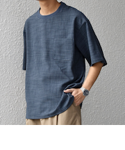 SHIPS any:〈洗濯機可能〉FUTURE LINEN CANVAS リネンライク デザイン リブ ポケット Tシャツ◆