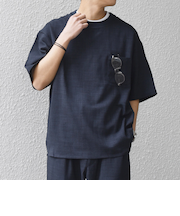 SHIPS any:〈洗濯機可能〉FUTURE LINEN CANVAS リネンライク デザイン リブ ポケット Tシャツ◆