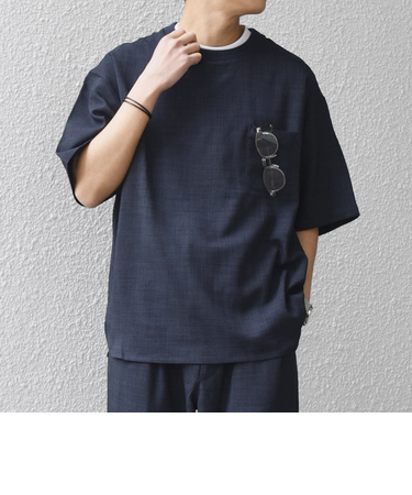 SHIPS any:〈洗濯機可能〉FUTURE LINEN CANVAS リネンライク デザイン リブ ポケット Tシャツ◆