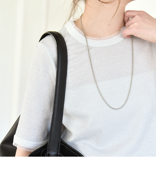 《予約》quaranciel:〈手洗い可能〉ラメ リブ ハーフスリーブ クルーネック TEE