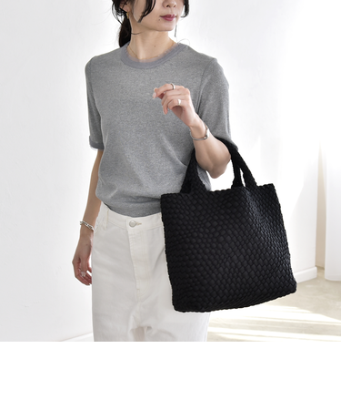 《予約》quaranciel:〈手洗い可能〉ラメ リブ ハーフスリーブ クルーネック TEE