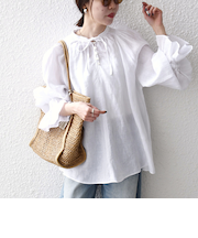《予約》SHIPS any:〈洗濯機可能〉リネン ボリューム スリーブ ブラウス