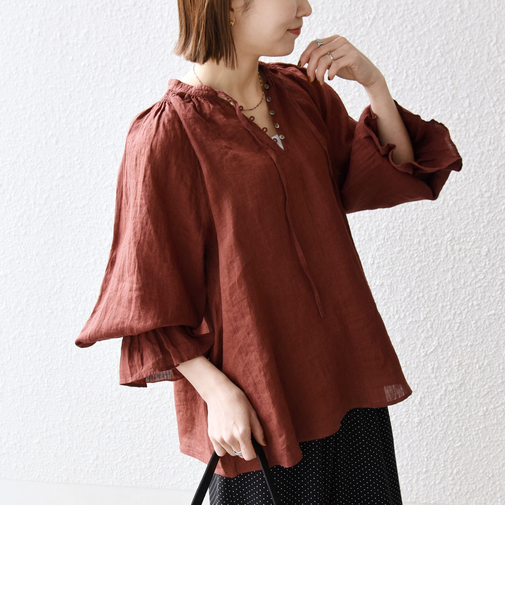 《予約》SHIPS any:〈洗濯機可能〉リネン ボリューム スリーブ フレア ブラウス