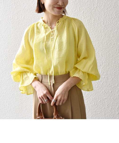 《予約》SHIPS any:〈洗濯機可能〉リネン ボリューム スリーブ ブラウス