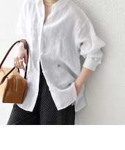 《予約》SHIPS any:〈洗濯機可能〉リネン レギュラーカラー ルーズ 刺繍 シャツ