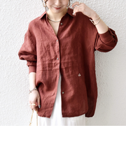 《予約》SHIPS any:〈洗濯機可能〉リネン レギュラーカラー ルーズ 刺繍 シャツ