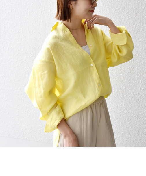 《予約》SHIPS any:〈洗濯機可能〉リネン レギュラーカラー ルーズ 刺繍 シャツ